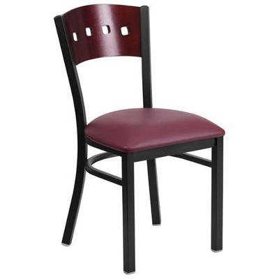 Flash Furniture Hercules Series Upholstered Restaurant Dining Chair in Mahogany and Burgundy