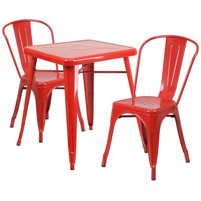 Flash Furniture Metal Indoor Outdoor Table Set with 2 Stack Chairs, Red