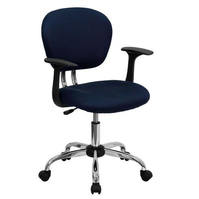 Flash Furniture Mid-Back Navy Mesh Swivel Task Chair with Chrome Base and Arms, H-2376-F-NAVY-ARMS-G