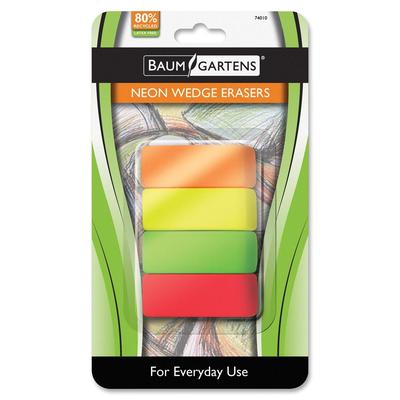 Baumgartens Neon Wedge Erasers (Lead Pencil Eraser - Latex-free, Lead-free - 4/Pack - Neon Assorted)