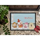 Winston Porter Ciccia Merry Christmas Carolers Chow Outdoor Door Mat Rubber in Pink/Blue/White | 24 W x 36 D in | Wayfair