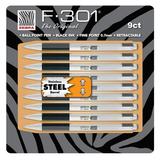 Zebra F-301 Ballpoint Retractable Pen Black Ink Fine Point Tip 9 Pens per Pack Refillable Pens wi