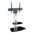 MAHARA Universal Column TV Stand - for 32 to 65 inch TVs-Freestanding white tall floor stand with curved black glass shelves and cable management-Height adjustable & fits in corners-Max Weight 40kg