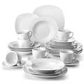 MALACASA Dinner Sets, 30-Piece Plate Set with 6-Piece Dinner Plate/Soup Plate/Dessert Plate/Cup/Saucer, Light Grey White Porcelain Tableware, Service for 6, Series Elisa