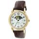 Peugeot PP Men's 14k Gold Plated Vintage Leather Dress Watch, White/Brown Strap, No Size