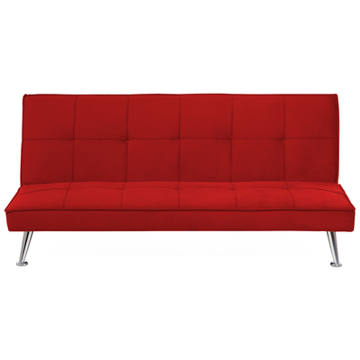 3-Sitzer Sofa Rot Stoffbezug Gesteppt mit Schalffunktion Hohe Metallbeine ohne Armlehnen Retro-Design Wohnzimmer Schlafs