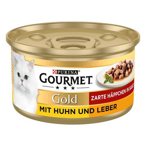 48x85g Zarte Häppchen Huhn & Leber Gourmet Katzenfutter nass