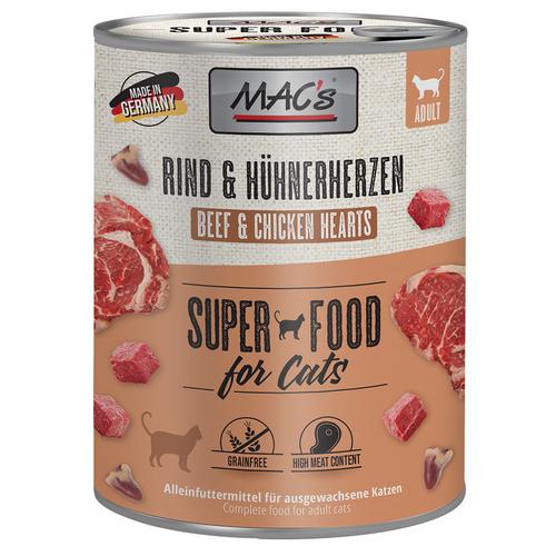 6x800g Rind & Hühnerherzen MAC's getreidefreies Katzenfutter nass