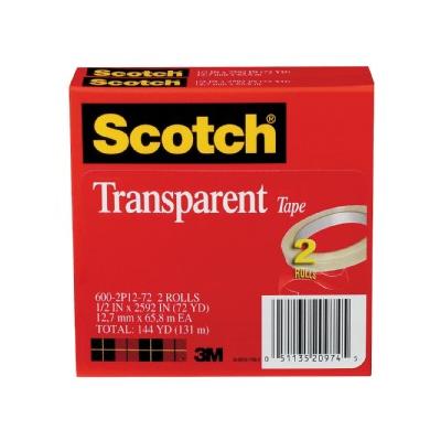 Transparent Tape 600 2P12 72, 1/2" x 2592", 3" Core, Transparent, 2/Pack, Clear