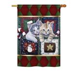 Breeze Decor Christmas Calendar Kittens 2-Sided Polyester House Flag Metal in Blue/Green/Red | 40 H x 28 W in | Wayfair