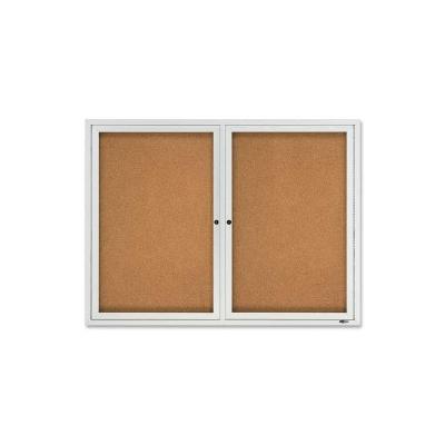 2124 Outdoor 2 Door 4' x 3' Aluminum Frame Enclosed Cork Bulletin Board Cabinet