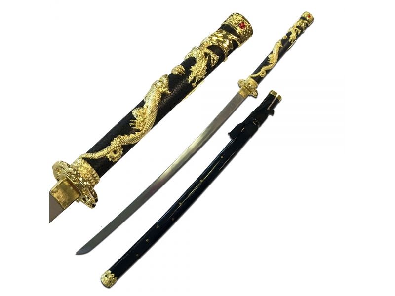 Ten Ryu Fixed Blade 42in 1045 Carbon Steel Blade Zinc Alloy Dragon Wrap Handle TR-039BGD