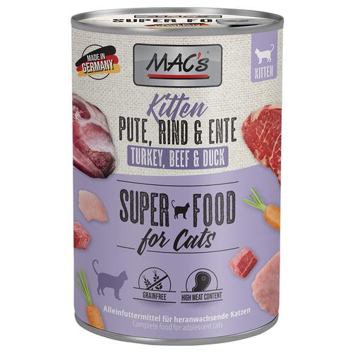 6x400g MAC's Cat Kitten Pute, Rind, Ente, Katzenfutter nass