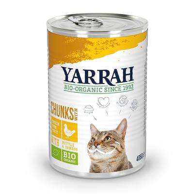 24 x 405 g Yarrah Bio Bröckchen Katzennassfutter, Huhn & Truthahn