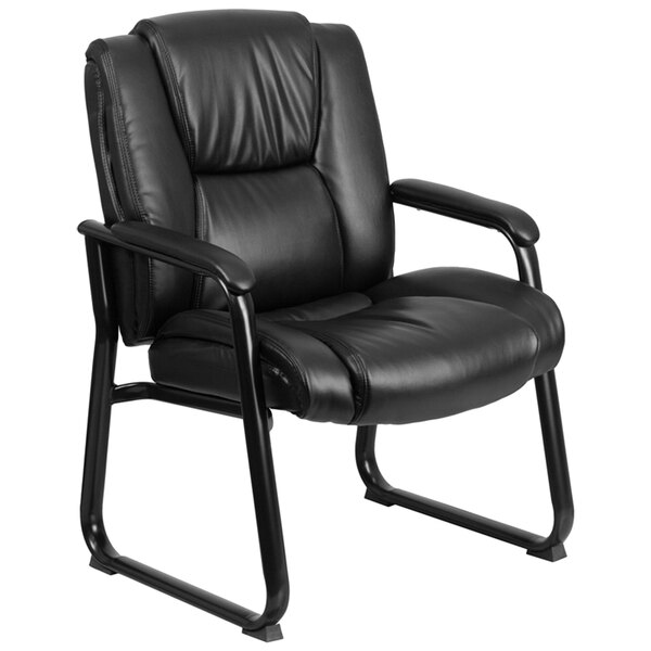 "Flash Furniture GO-2138-GG 500 lb. Capacity Big & Tall Black Extra Padded Leather Executive Side Chair with Sled Base - 24 1/2"" x 23"" Back"