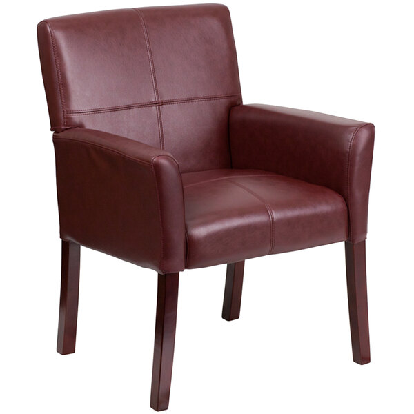 Flash Furniture BT-353-BURG-GG Burgundy Leather Executive Side / Reception Chair with Mahogany Legs