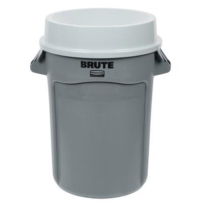Rubbermaid® BRUTE 32 Gallon Gray Round Trash Can with Funnel Top Lid