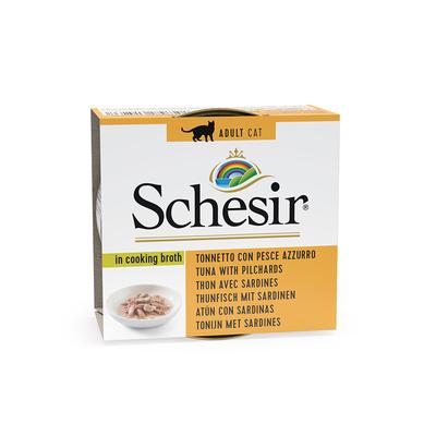 24 x 70g in Brühe, Thunfisch mit Sardinen Schesir Katzenfutter nass