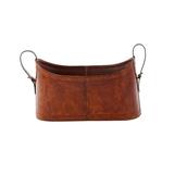DecMode 12 Brown Leather Handmade Box Style Single Slot Magazine Holder with Detail Stitching and Curved Handles