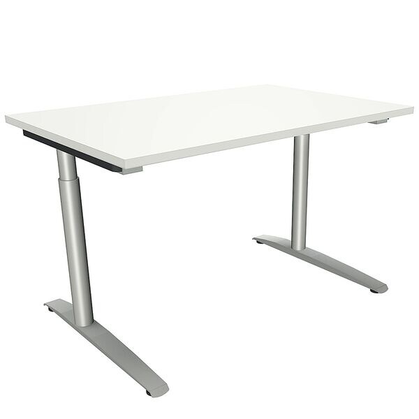 fm Büromöbel Manuell höhenverstellbarer Schreibtisch »Oldenburg« 120 cm C-Fuß Rundrohr weiß, 120x85x80 cm