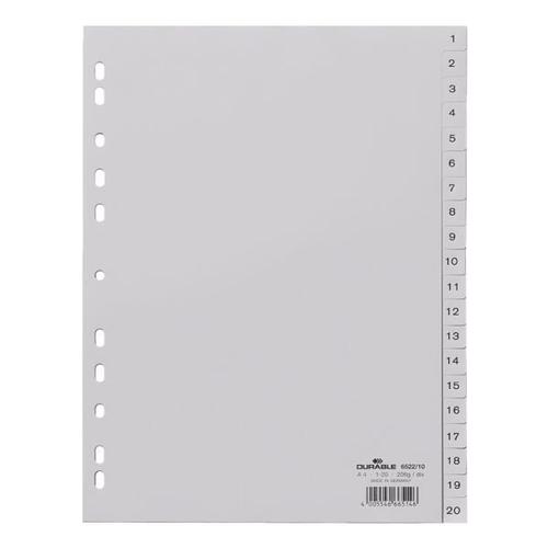 Kunststoffregister 1-20 A4 grau grau, Durable, 22.8×29.7 cm