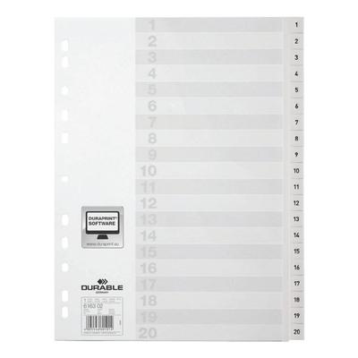 Durable Kunststoffregister 1-20 A4 weiß weiß, 22.8x29.7 cm