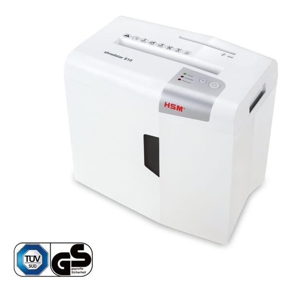 HSM Aktenvernichter »shredstar S10 6 mm« Streifenschnitt bis 10 Blatt weiß, 22x38.5x24.5 cm
