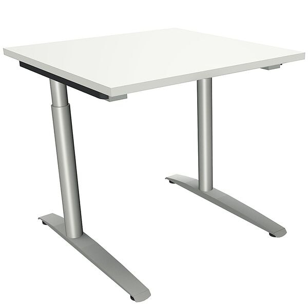 fm Büromöbel Manuell höhenverstellbarer Schreibtisch »Oldenburg« 80 cm C-Fuß Rundrohr weiß, 80x85x80 cm Image