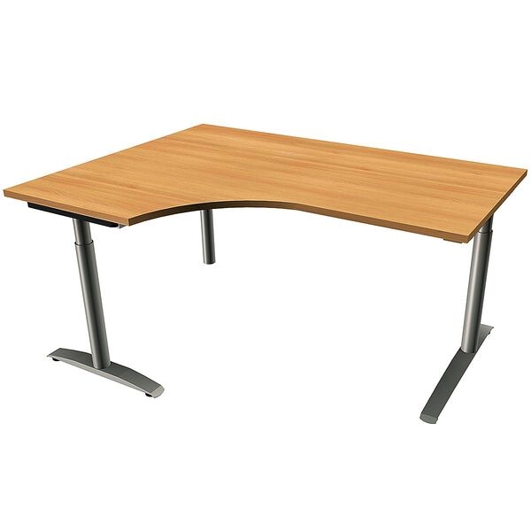 fm Büromöbel Manuell höhenverstellbarer Winkelschreibtisch links »Sidney« 160 cm C-Fuß Rundro braun, 160x85x80 cm Image