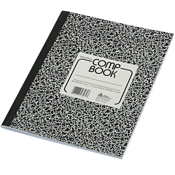 National 43461 7 7/8" x 10" Black Marble College Rule Composition Book - 80 Sheets
