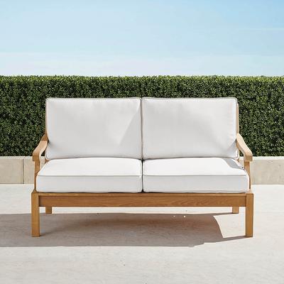 Cassara Loveseat with Cushions in Natural Teak - Standard, Sailcloth Aruba - Frontgate