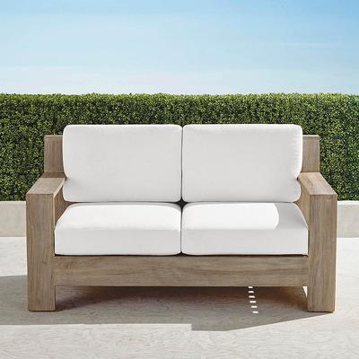 St. Kitts Loveseat with Cushions in Weathered Teak - Standard, Coachella Jewel - Frontgate