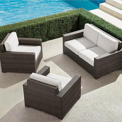 Palermo 3-pc. Loveseat Set in Bronze Wicker - Dove with Canvas Piping - Frontgate