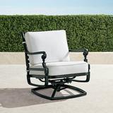 Carlisle Swivel Lounge Chair with Cushions in Onyx Finish - Resort Stripe Indigo, Standard - Frontgate