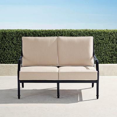 Grayson Loveseat with Cushions in Black Aluminum - Standard, Cara Stripe Air Blue - Frontgate