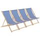 Harbour Housewares 4x Blue/White Stripe Wooden Deck Chair Traditional FSC Wood Folding Adjustable Garden/Beach Sun Lounger Recliner