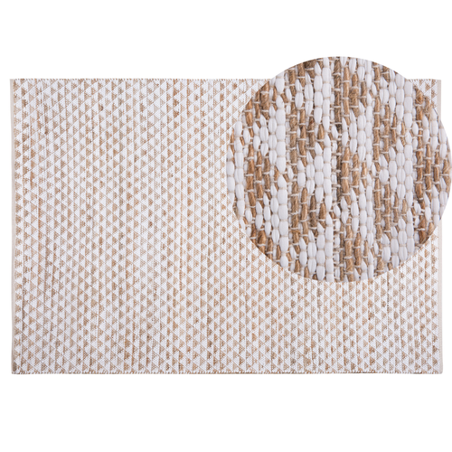 Teppich Beige Baumwolle Jute 140 x 200 cm Kurzflor Dreiecke Handgewebt Rechteckig