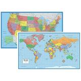 48x78 World and USA Classic Elite Huge Two Wall Map Set - Laminated