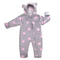 Hoppediz Baby Overall aus Fleece, extra lange Beine - perfekt für die Babytrage, Umschlagbündchen an Händen und Füßen - grau-rosé 68-74