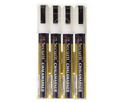 SecurIT Liquid Chalk Marker, Chisel, White, 4/Pk, White/Gold/Black