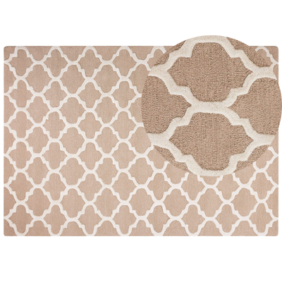 Teppich Beige Weiß Wolle Baumwolle 160 x 230 cm Kurzflor Marokkanisches Muster Handgetuftet Rechteckig