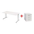 Möbel-Set »Lissabon« 2-teilig, Schreibtisch mit C-Fuß und Rollcontainer schmal grau, Geramöbel