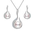 EVER FAITHÂ® 925 Sterling Silver CZ AAA Freshwater Cultured Pearl Flower Bud Necklace Earrings Set Clear