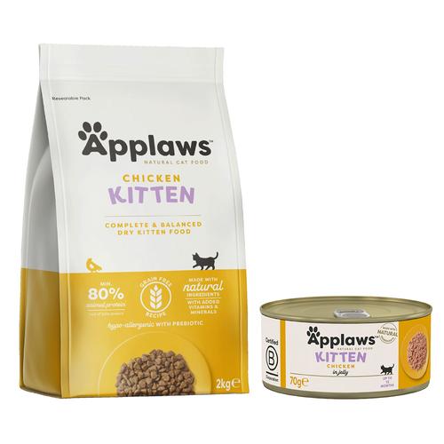 2 kg Applaws Kitten Katzentrockenfutter + 6 x 70 g Applaws Katzennassfutter, Huhn Kitten