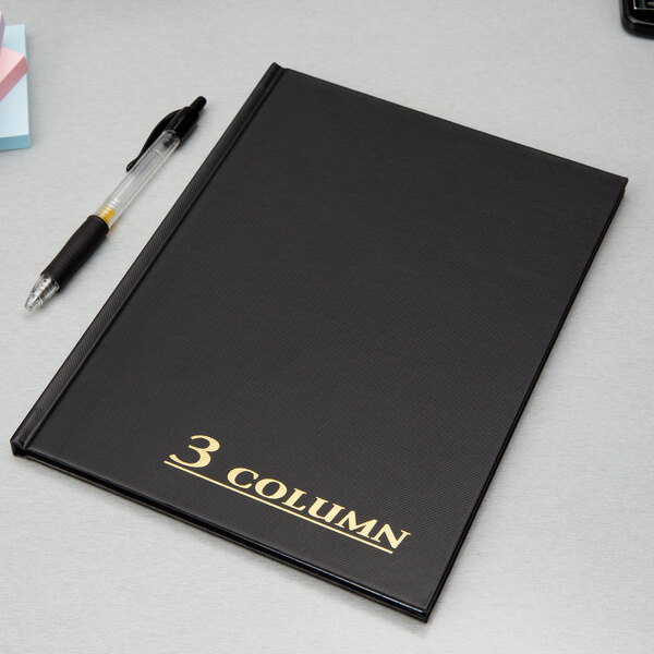 Adams ARB8003M 7" x 9 1/4" Black Three Column 80-Page Account Book