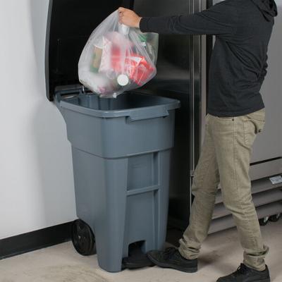Rubbermaid® 1971944 128 Qt. / 32 Gallon Gray Step-On Wheeled Rectangular Trash Can with Lid
