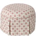 Ilkley 25" Wide Round Floral Standard Ottoman Linen in Brown/Pink Laurel Foundry Modern Farmhouse® | 17 H x 25 W x 25 D in | Wayfair