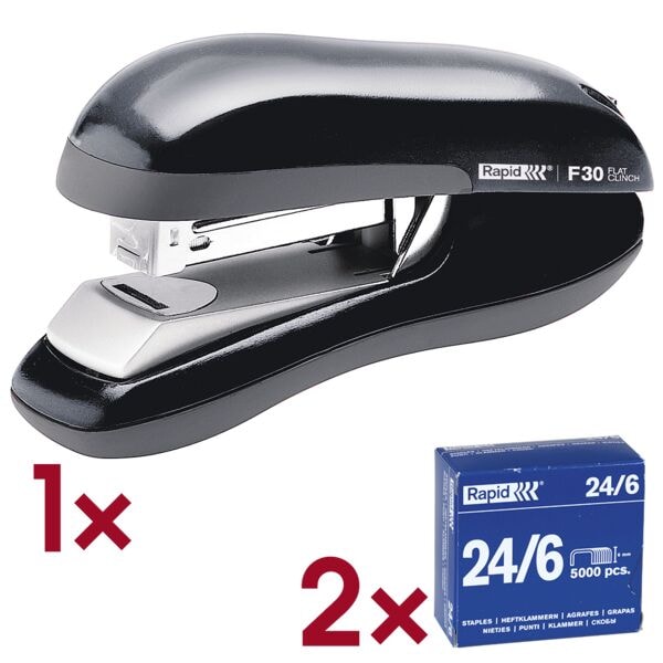 Rapid Tacker / Heftgerät »F 30 FC« inkl. 2 Pack Heftklammern 24/6 - verzinkt schwarz, 5 cm Image