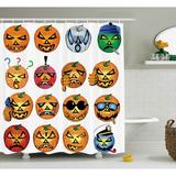 The Holiday Aisle® Halloween Decor Pumpkin Emoji Shower Curtain + Hooks Polyester | 70 H x 69 W in | Wayfair THLA2052 39394079