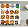 The Holiday Aisle® Halloween Decor Pumpkin Emoji Shower Curtain + Hooks Polyester | 84 H x 69 W in | Wayfair THLA2052 39394078